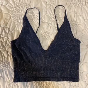 Dark blue sparkly free people Ribbed V neck brami